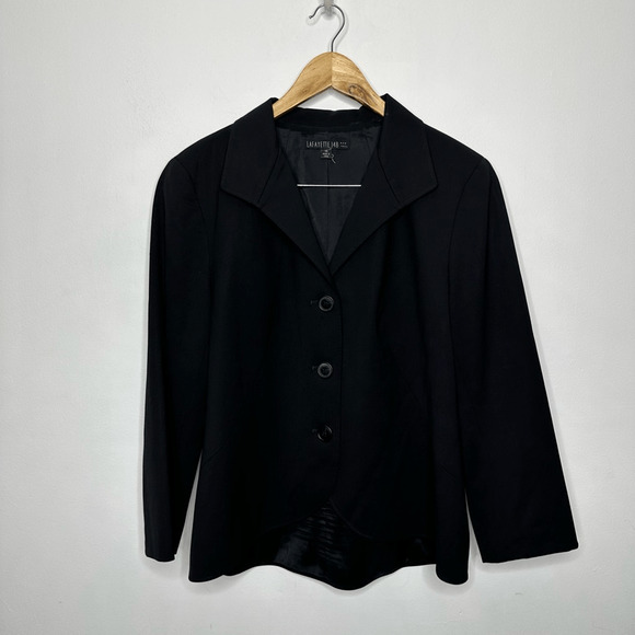 LAFAYETTE 148 BLACK 3 Button BLAZER classic collar virgin wool career women's 14 - Picture 2 of 8